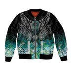 Aotearoa Maori Iwi Heritage Bomber Jacket Ngati Kahungunu Paua Shell Turquoise
