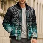Aotearoa Maori Iwi Heritage Bomber Puffer Jacket Ngati Kahungunu Paua Shell Turquoise