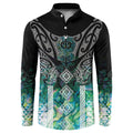 Aotearoa Maori Iwi Heritage Button Sweatshirt Ngati Kahungunu Paua Shell Turquoise