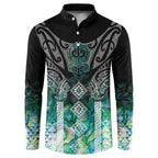 Aotearoa Maori Iwi Heritage Button Sweatshirt Ngati Kahungunu Paua Shell Turquoise