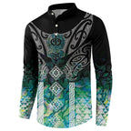 Aotearoa Maori Iwi Heritage Button Sweatshirt Ngati Kahungunu Paua Shell Turquoise