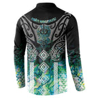 Aotearoa Maori Iwi Heritage Button Sweatshirt Ngati Kahungunu Paua Shell Turquoise
