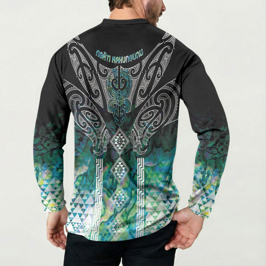 Aotearoa Maori Iwi Heritage Button Sweatshirt Ngati Kahungunu Paua Shell Turquoise