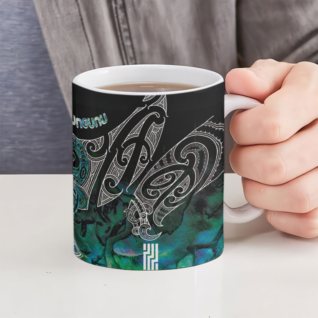Aotearoa Maori Iwi Heritage Ceramic Mug Ngati Kahungunu Paua Shell Turquoise