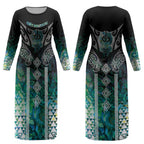 Aotearoa Maori Iwi Heritage Couples Matching Long Sleeve Bodycon Dress and Long Sleeve Button Shirt Ngati Kahungunu Paua Shell Turquoise