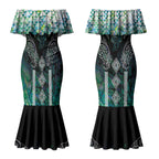 Aotearoa Maori Iwi Heritage Couples Matching Mermaid Dress and Hawaiian Shirt Ngati Kahungunu Paua Shell Turquoise