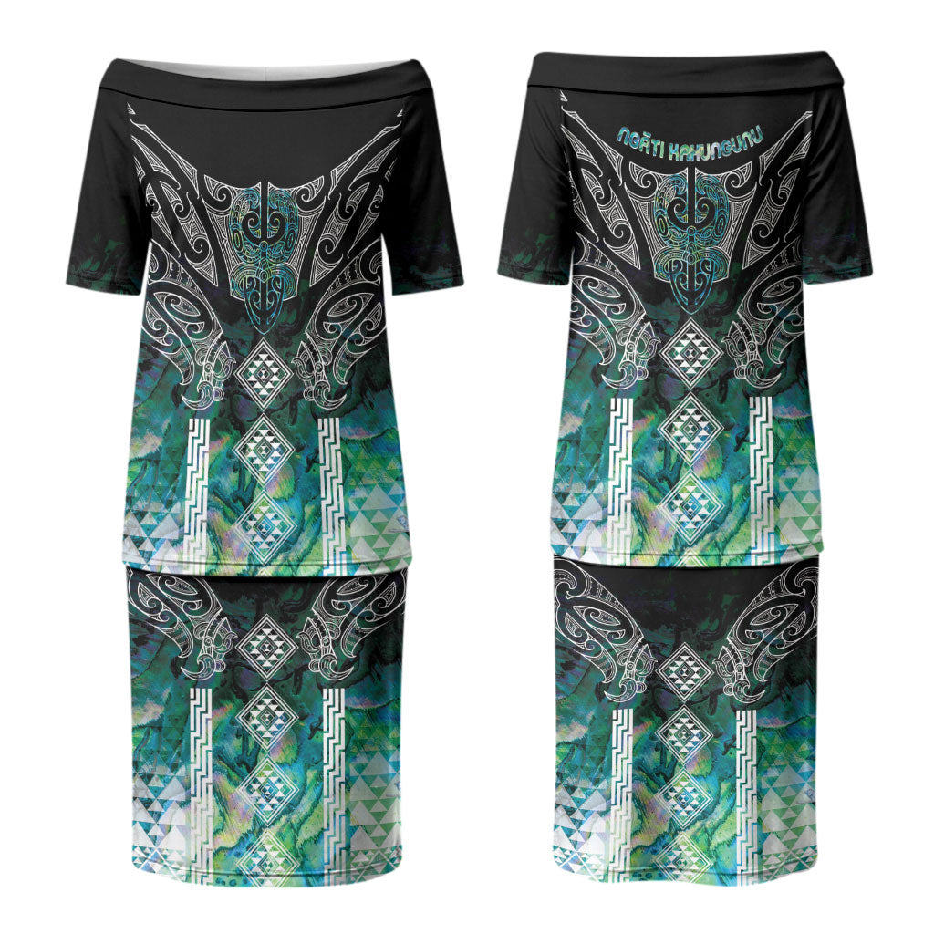 Aotearoa Maori Iwi Heritage Couples Matching Puletasi and Hawaiian Shirt Ngati Kahungunu Paua Shell Turquoise