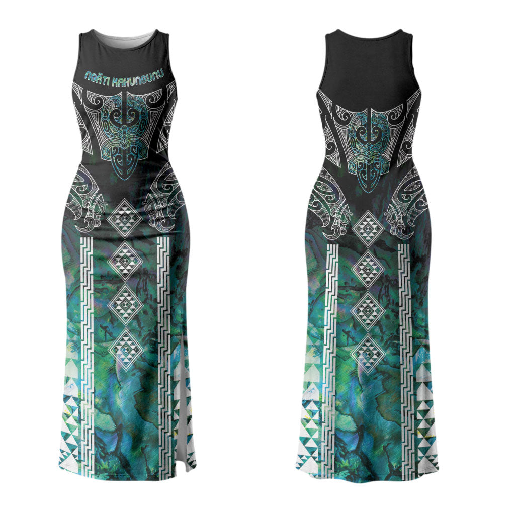 Aotearoa Maori Iwi Heritage Couples Matching Tank Maxi Dress and Hawaiian Shirt Ngati Kahungunu Paua Shell Turquoise