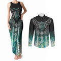 Aotearoa Maori Iwi Heritage Couples Matching Tank Maxi Dress and Long Sleeve Button Shirt Ngati Kahungunu Paua Shell Turquoise