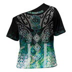 Aotearoa Maori Iwi Heritage Cross Shoulder Shirt Ngati Kahungunu Paua Shell Turquoise