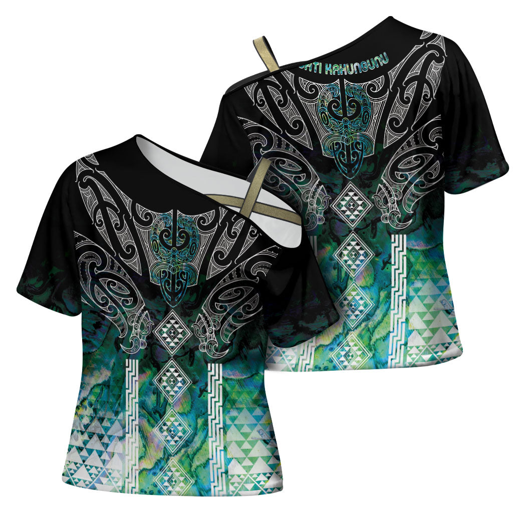 Aotearoa Maori Iwi Heritage Cross Shoulder Shirt Ngati Kahungunu Paua Shell Turquoise