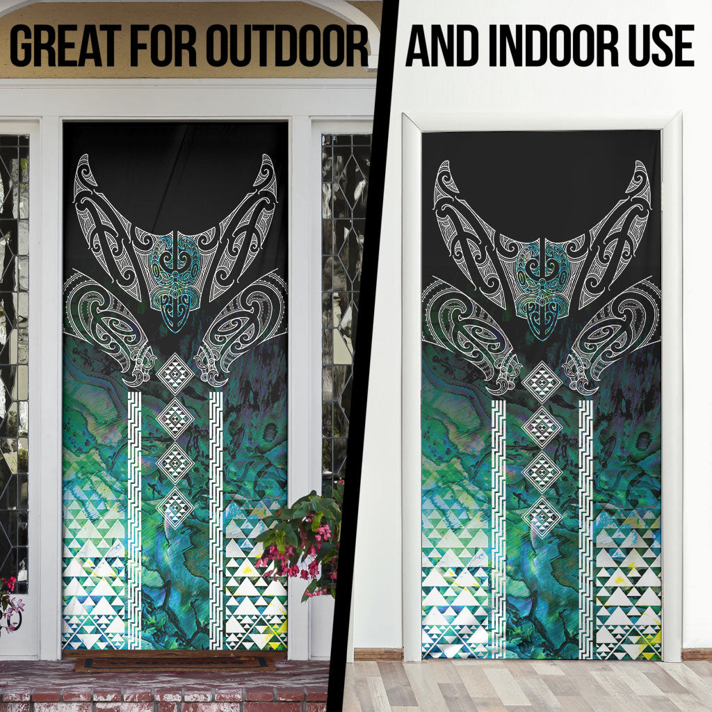 Aotearoa Maori Iwi Heritage Door Cover Ngati Kahungunu Paua Shell Turquoise