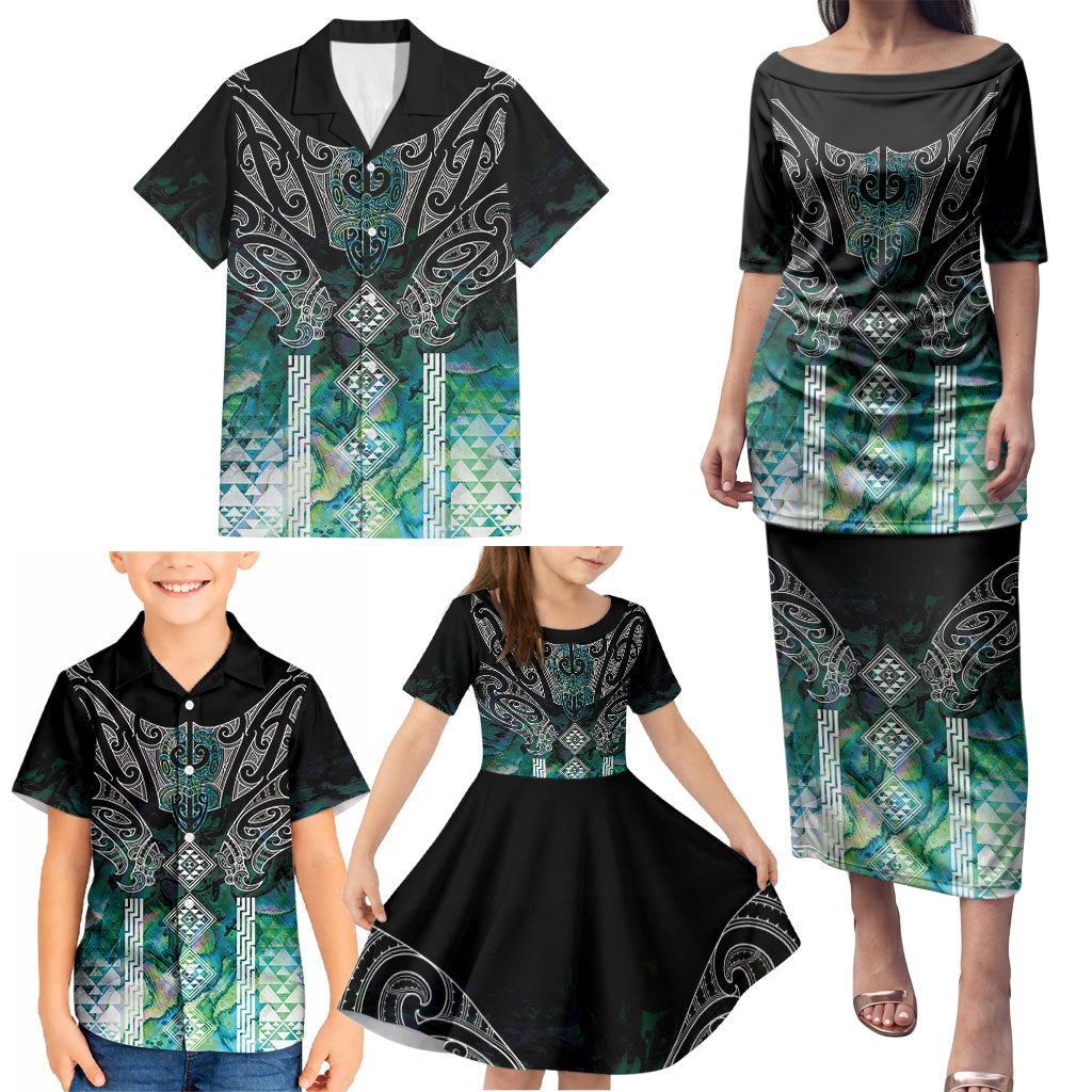 Aotearoa Maori Iwi Heritage Family Matching Puletasi and Hawaiian Shirt Ngati Kahungunu Paua Shell Turquoise