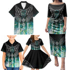 Aotearoa Maori Iwi Heritage Family Matching Puletasi and Hawaiian Shirt Ngati Kahungunu Paua Shell Turquoise