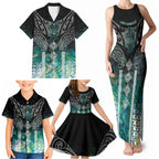 Aotearoa Maori Iwi Heritage Family Matching Tank Maxi Dress and Hawaiian Shirt Ngati Kahungunu Paua Shell Turquoise