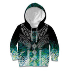 Aotearoa Maori Iwi Heritage Kid Hoodie Ngati Kahungunu Paua Shell Turquoise