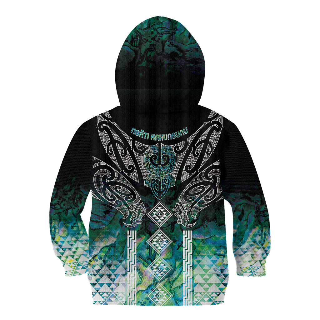 Aotearoa Maori Iwi Heritage Kid Hoodie Ngati Kahungunu Paua Shell Turquoise