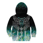 Aotearoa Maori Iwi Heritage Kid Hoodie Ngati Kahungunu Paua Shell Turquoise