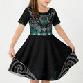 Aotearoa Maori Iwi Heritage Kid Short Sleeve Dress Ngati Kahungunu Paua Shell Turquoise
