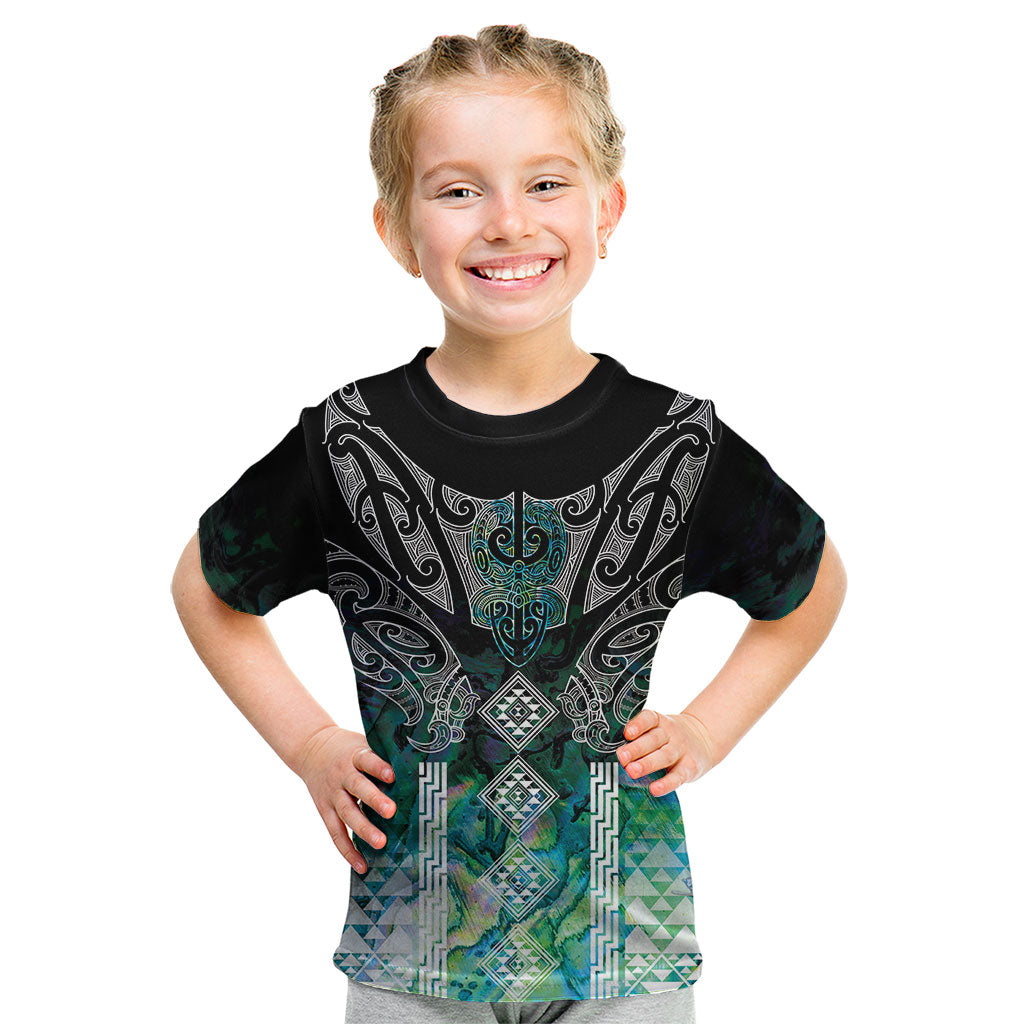 Aotearoa Maori Iwi Heritage Kid T Shirt Ngati Kahungunu Paua Shell Turquoise