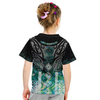 Aotearoa Maori Iwi Heritage Kid T Shirt Ngati Kahungunu Paua Shell Turquoise