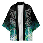 Aotearoa Maori Iwi Heritage Kimono Ngati Kahungunu Paua Shell Turquoise