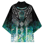 Aotearoa Maori Iwi Heritage Kimono Ngati Kahungunu Paua Shell Turquoise