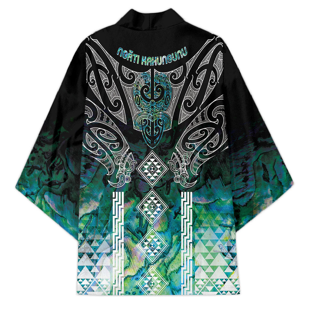 Aotearoa Maori Iwi Heritage Kimono Ngati Kahungunu Paua Shell Turquoise