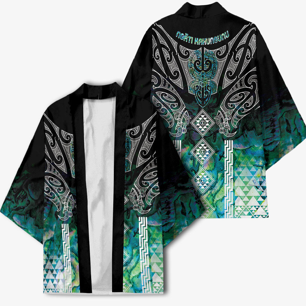 Aotearoa Maori Iwi Heritage Kimono Ngati Kahungunu Paua Shell Turquoise