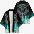 Aotearoa Maori Iwi Heritage Kimono Ngati Kahungunu Paua Shell Turquoise