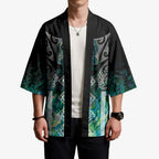 Aotearoa Maori Iwi Heritage Kimono Ngati Kahungunu Paua Shell Turquoise