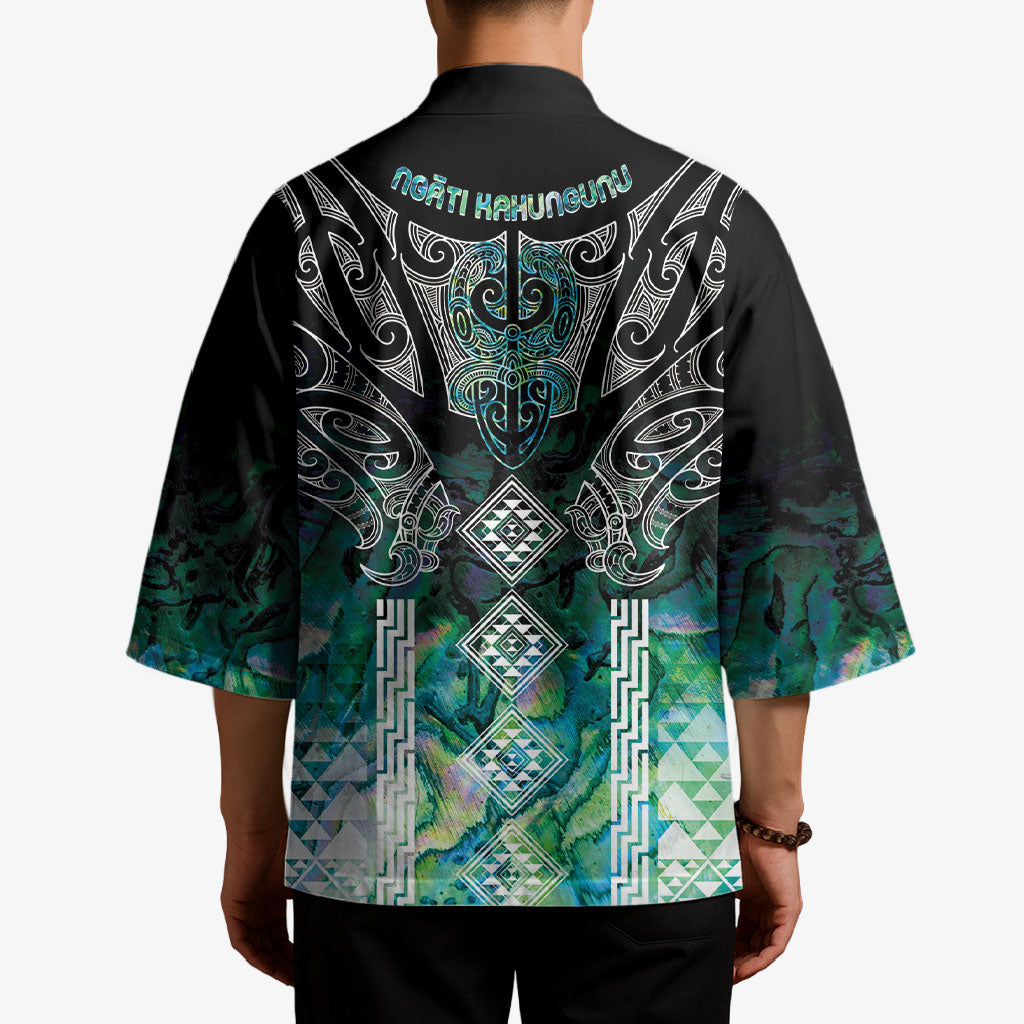 Aotearoa Maori Iwi Heritage Kimono Ngati Kahungunu Paua Shell Turquoise