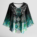Aotearoa Maori Iwi Heritage Kimono Sleeve Blouse Ngati Kahungunu Paua Shell Turquoise