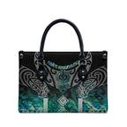 Aotearoa Maori Iwi Heritage Leather Bag Ngati Kahungunu Paua Shell Turquoise
