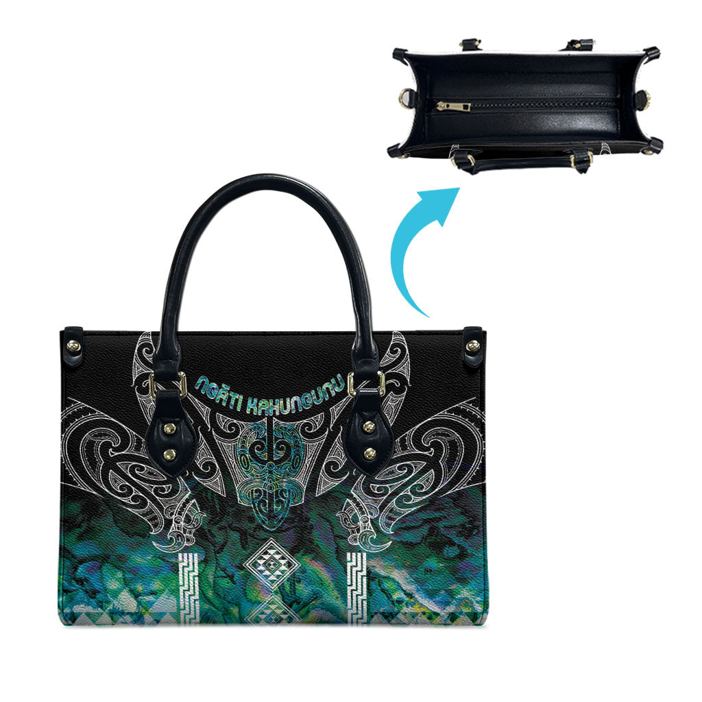 Aotearoa Maori Iwi Heritage Leather Bag Ngati Kahungunu Paua Shell Turquoise