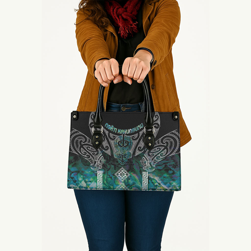 Aotearoa Maori Iwi Heritage Leather Bag Ngati Kahungunu Paua Shell Turquoise