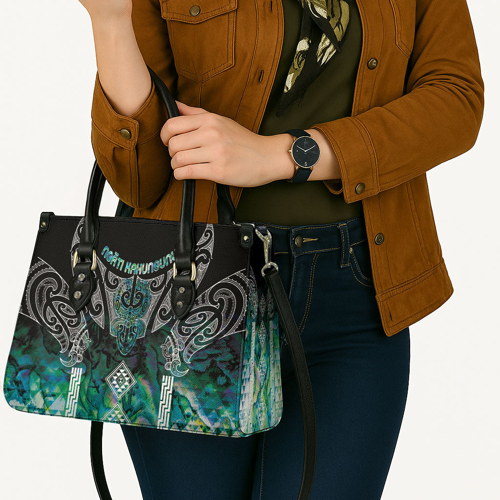 Aotearoa Maori Iwi Heritage Leather Bag Ngati Kahungunu Paua Shell Turquoise