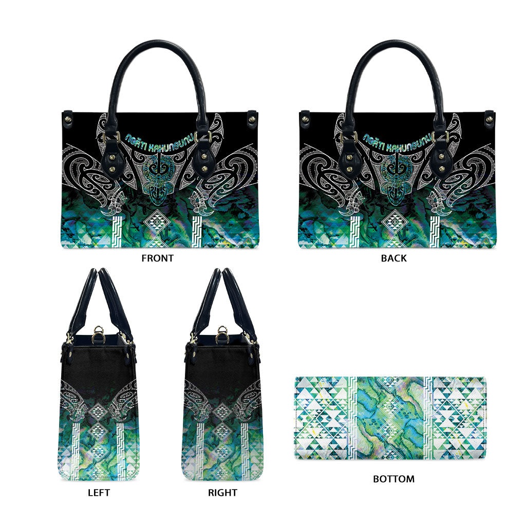 Aotearoa Maori Iwi Heritage Leather Bag Ngati Kahungunu Paua Shell Turquoise