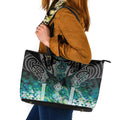 Aotearoa Maori Iwi Heritage Leather Tote Bag Ngati Kahungunu Paua Shell Turquoise