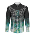Aotearoa Maori Iwi Heritage Long Sleeve Button Shirt Ngati Kahungunu Paua Shell Turquoise