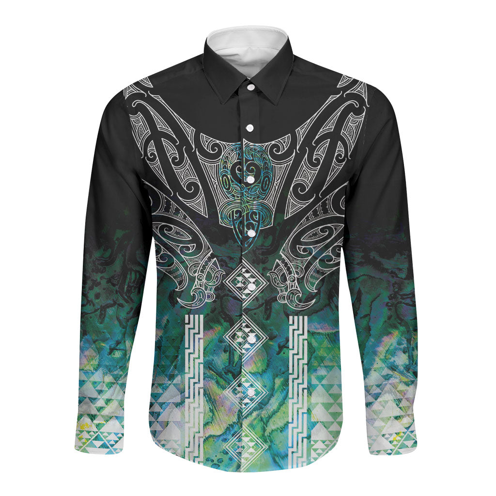 Aotearoa Maori Iwi Heritage Long Sleeve Button Shirt Ngati Kahungunu Paua Shell Turquoise