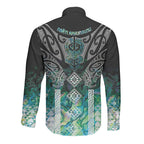 Aotearoa Maori Iwi Heritage Long Sleeve Button Shirt Ngati Kahungunu Paua Shell Turquoise