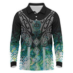 Aotearoa Maori Iwi Heritage Long Sleeve Polo Shirt Ngati Kahungunu Paua Shell Turquoise