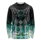 Aotearoa Maori Iwi Heritage Long Sleeve Shirt Ngati Kahungunu Paua Shell Turquoise