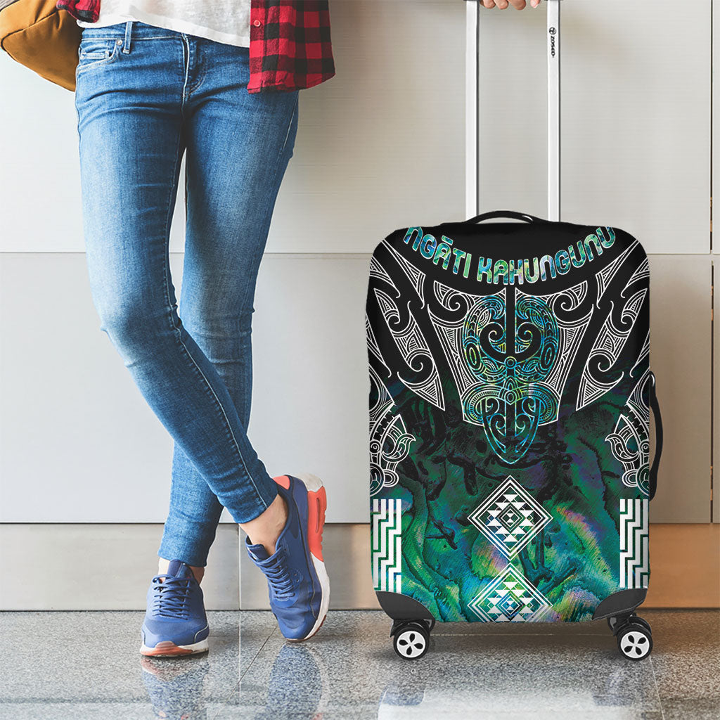 Aotearoa Maori Iwi Heritage Luggage Cover Ngati Kahungunu Paua Shell Turquoise