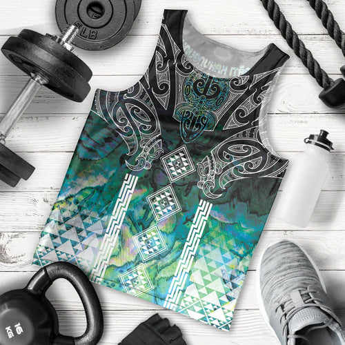 Aotearoa Maori Iwi Heritage Men Tank Top Ngati Kahungunu Paua Shell Turquoise