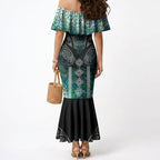 Aotearoa Maori Iwi Heritage Mermaid Dress Ngati Kahungunu Paua Shell Turquoise