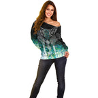 Aotearoa Maori Iwi Heritage Off Shoulder Sweater Ngati Kahungunu Paua Shell Turquoise
