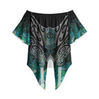 Aotearoa Maori Iwi Heritage Off Shoulder Wrap Waist Top Ngati Kahungunu Paua Shell Turquoise