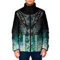 Aotearoa Maori Iwi Heritage Padded Jacket Ngati Kahungunu Paua Shell Turquoise
